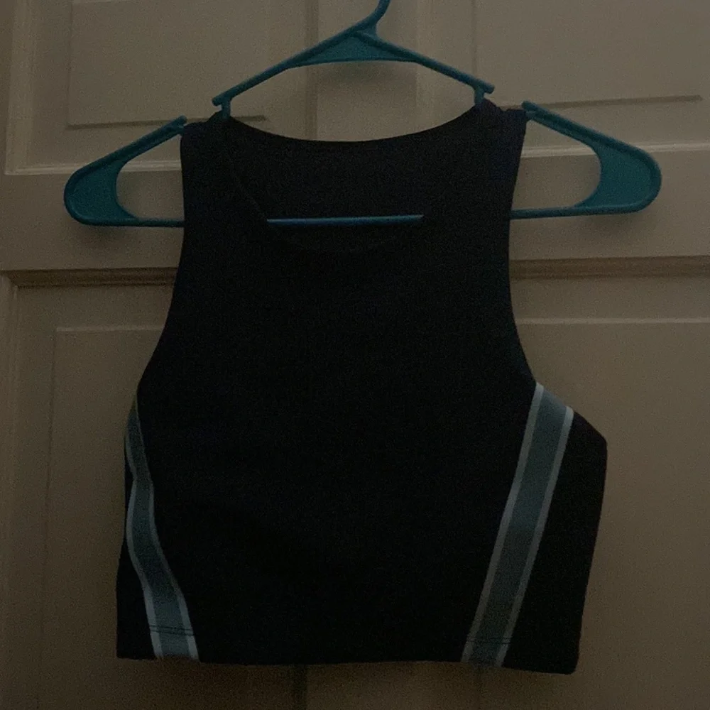 Joy Lab Navy Blue Racer Stripe Full Coverage Back Cut Out Sports Bra - Picture 4 of 4